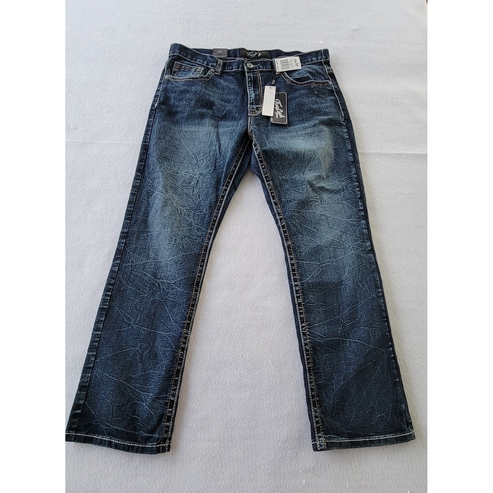 True Luck Men's Classic-Stretch‎ Bootcut Jeans Pants Dark Blast 36 x 32